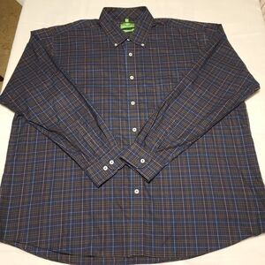 Forsyth of Canada Men's Blue and Brown Plaid Button-Down Shirt 2XL